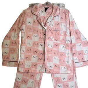 Joe Boxer Pink and White Cat Face flannel Pajama Set #2756-3